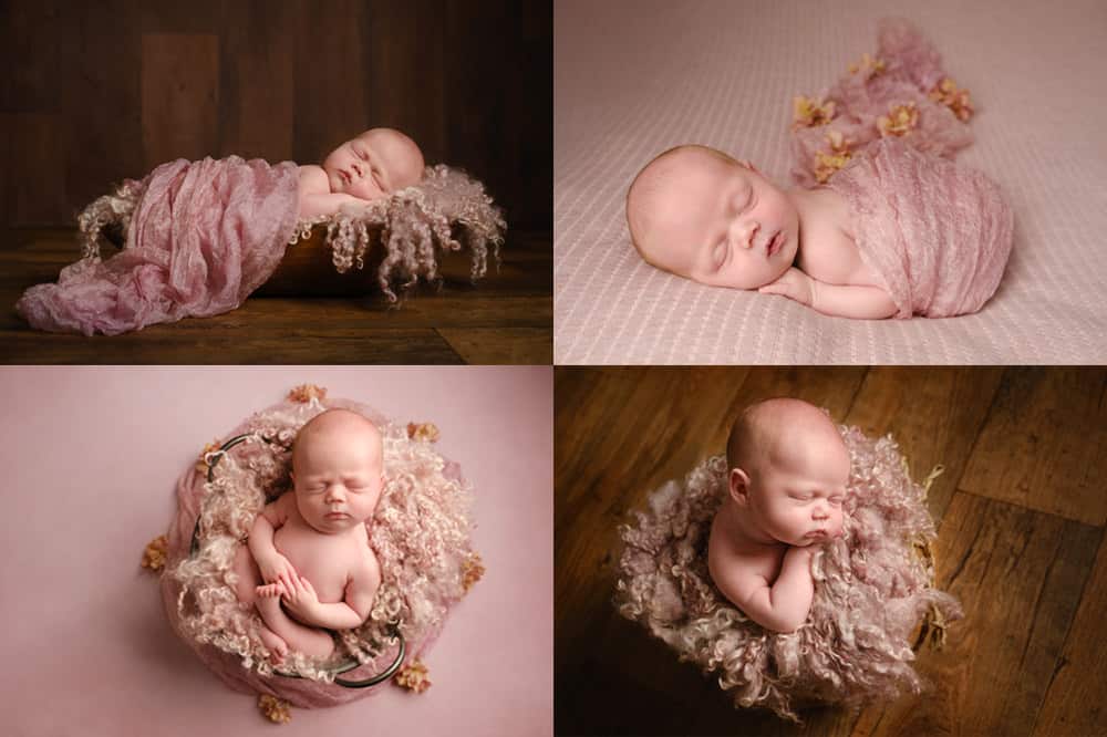 pink colour newborn baby photo portrait session